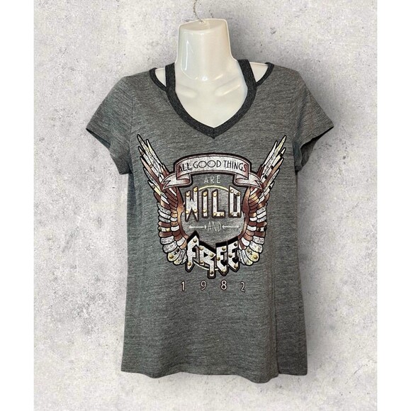 Elisarecci All Good Things Are Wild And Free Woman’s Medium Cutout Graphic Tee - Picture 1 of 5